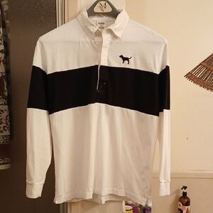 PINK/Victoria's Secret White and Black Polo Shirt.  Sz.M.